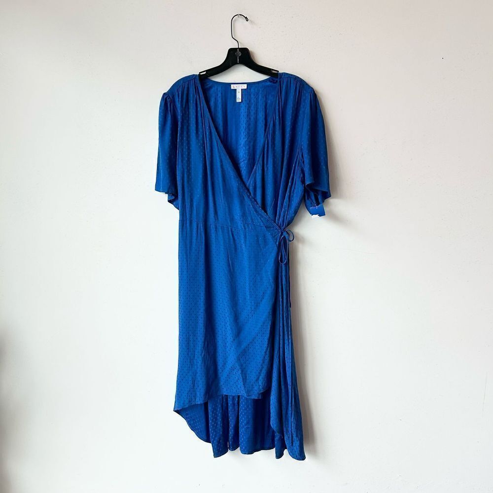 XXL/2X Leith Blue Polka Dot Wrap Midi Dress